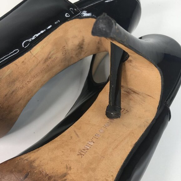 Manolo Blahnik Patent Leather Peep Toe Slingback Black Pumps Size 40.5 - Picture 6 of 9